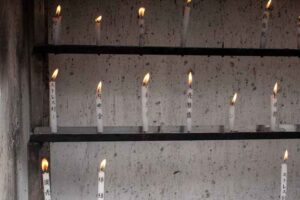 Quiet scene of considering serious prayer at the Shikoku 88 temples