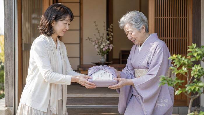 高齢の親に本当に喜ばれる特別な贈り物を届ける家族のイメージ