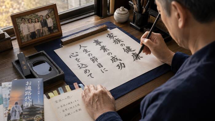 人生の節目に本格的な願掛けを選ぶ場面の温かいシーン