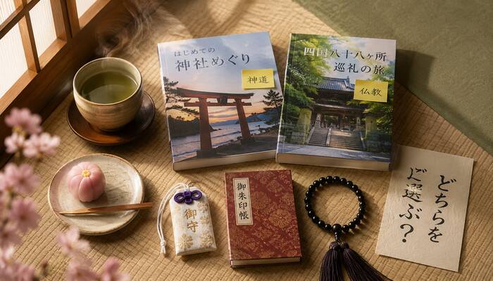 神社とお寺の違いを考える静かなシーン
