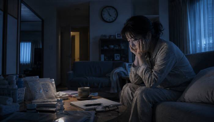 看病疲れ・介護疲れの精神的な辛さを抱える静かなシーン