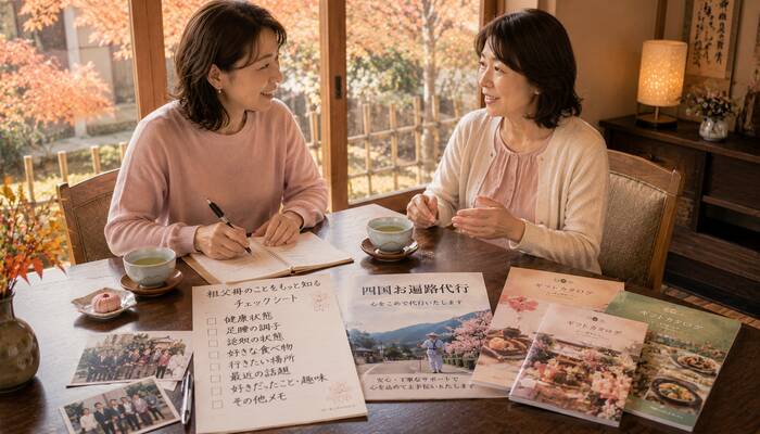 祖父母の年齢に合わせて意味のあるギフトを選ぶシーン