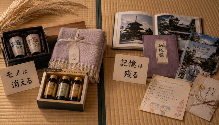敬老の日に祖父母へ体験型プレゼントを贈る家族の温かいシーン