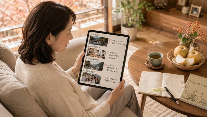敬老の日に人気の体験型プレゼントを祖父母に贈る家族のシーン