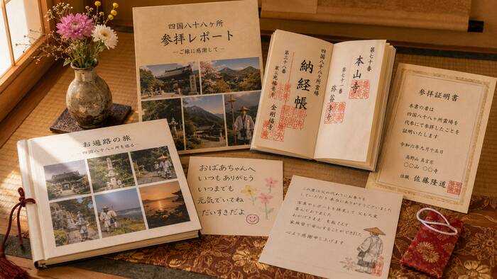 形に残る体験プレゼントを敬老の日に贈る祖父母と家族のシーン