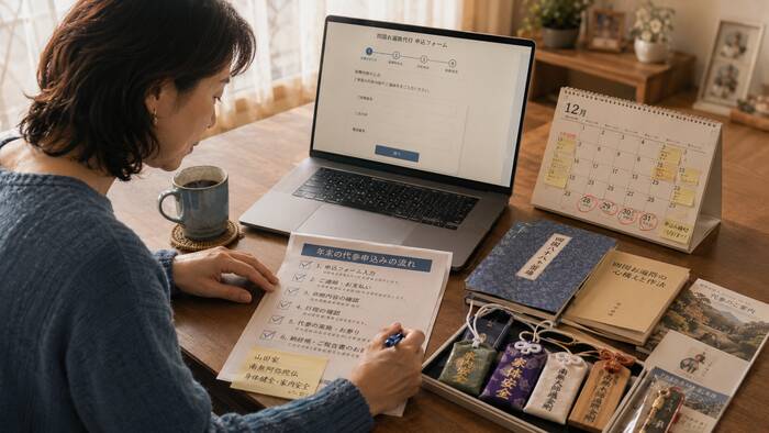 年の瀬に代参を申し込む流れを考える静かなシーン