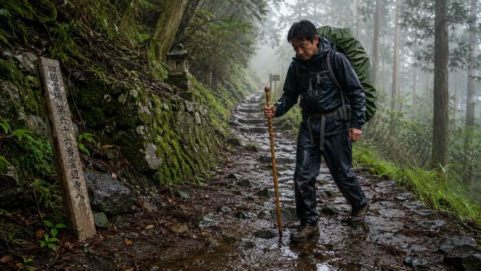 歩き遍路の山道と緑の景色