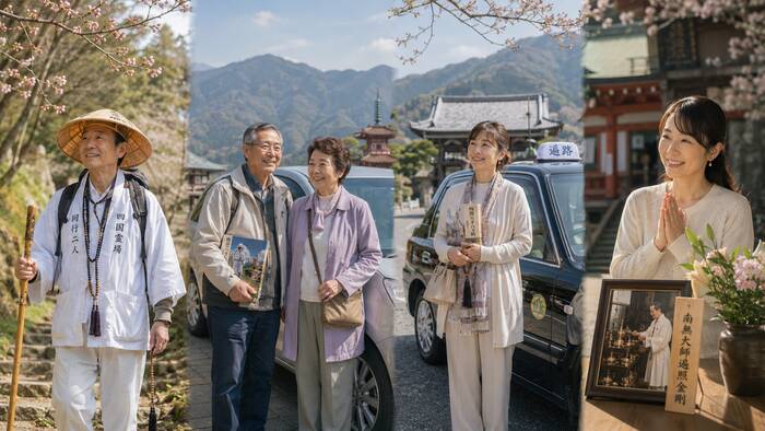 四国遍路を行けない人が代わりの方法で巡礼を叶えるシーン