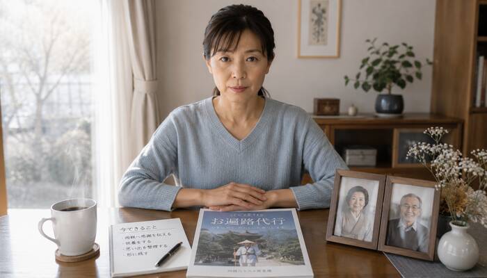 親孝行のために今動く決意を象徴する日本の寺への参道
