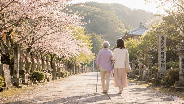 親がまだ元気なうちに届ける親孝行を象徴する手を重ねる親子
