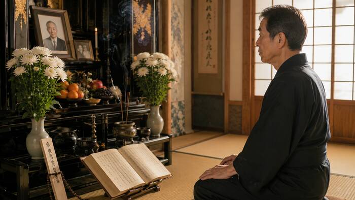 追善供養として故人のために手を合わせる仏教の供養の形