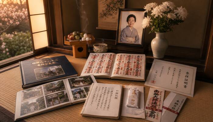 追善供養の代参で届けられる納経帳と御朱印が形として残る